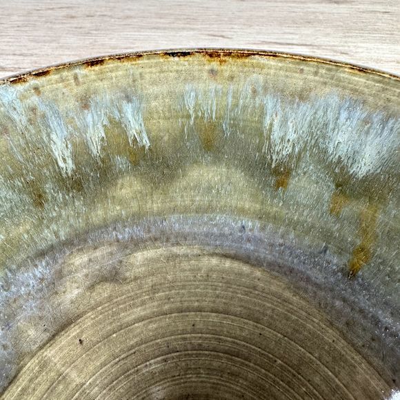 Ceramic Hand Thrown Studio Art Pottery Bowl Blue Gray Brown Artist Signed 9.25" - Picture 5 of 12